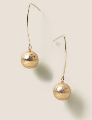 M&S Womens Gold Tone Textured Ball Drop Earrings  Gold
