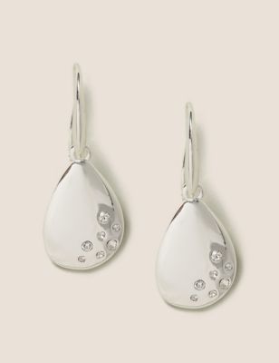 M&S Womens Silver Tone Teardrop Crystal Earrings  Silver