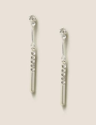 M&S Womens Silver Tone Stick Drop Earrings  Silver