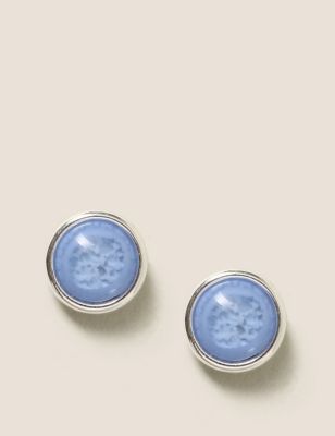 M&S Womens Silver Tone Resin Round Stud Earrings