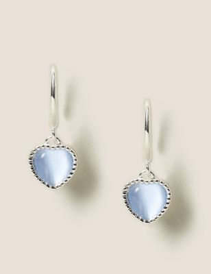 M&S Womens Silver Tone Heart Drop Earrings