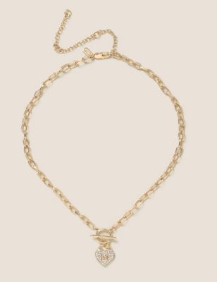 M&S Womens Initial M Rhinestone Ditsy Necklace