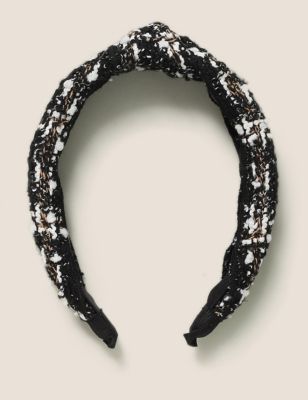 M&S Womens Bouclé Knot Headband - Black/White, Black/White