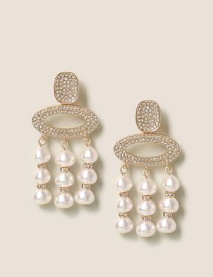 M&S Womens Rhinestone Pearl Drop Earrings