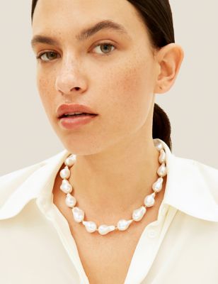 M&S Womens Short Heart Shaped Pearl Effect Necklace
