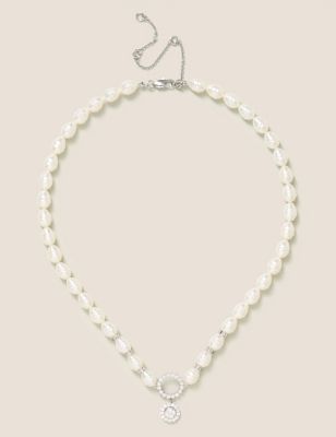 M&S Womens Pearl Cubic Zirconia Necklace