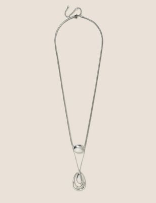 M&S Womens Silver Tone Multi Chain Pendant Necklace  Silver