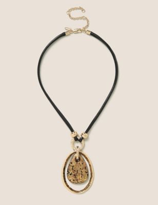 M&S Womens Oval Stone Pendant Rope Necklace