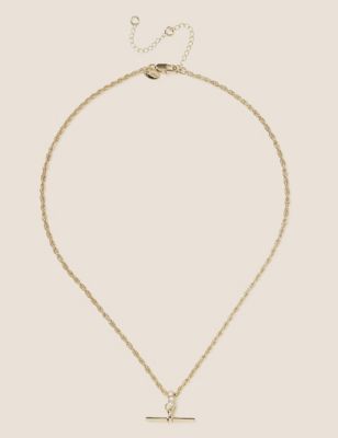 M&S Womens Gold Tone T-Bar Pave Chain Necklace  Gold