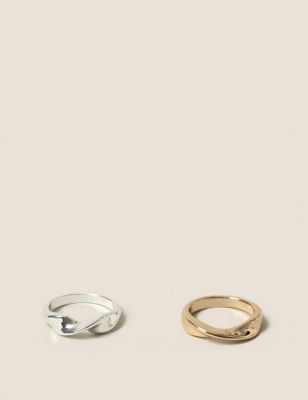 M&S Autograph Womens 2 Pack Mixed Twisted Band Rings - Metal, Metal