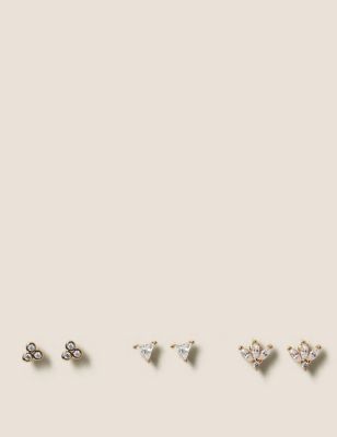 M&S Womens 3 Pack Crystal Multi Stud Earrings  Crystal