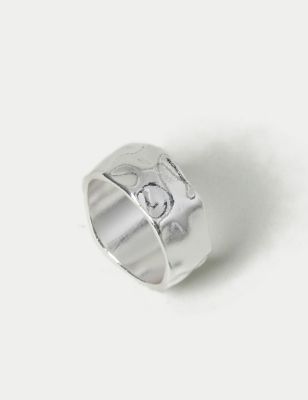 M&S Womens Silver Tone Organic Ring - S-M, Silver