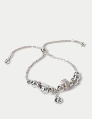 M&S Womens Silver Plated Charm Toggle Bracelet, Silver