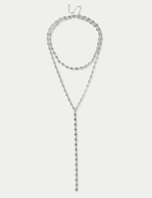 M&S Womens Silver Tone Multi Row Long Necklace, Silver