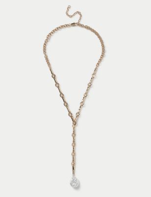 M&S Womens Gold Tone Pearl Long Y Necklace, Gold