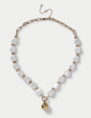 M&S Womens Gold Tone Pearl Necklace - White, White
