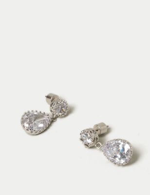 M&S Womens Platinum Plated Pear Drop Earrings - Silver, Silver