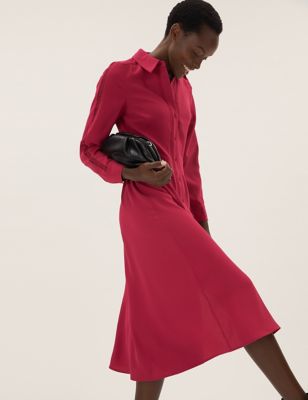 M&S Womens Lace Insert Midi Shirt Dress