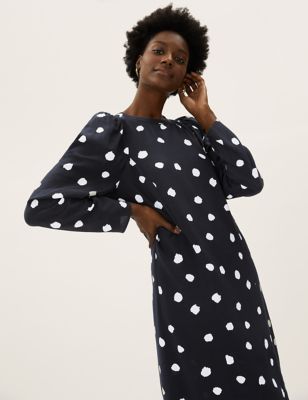 M&S Womens Polka Dot Puff Sleeve Shift Dress