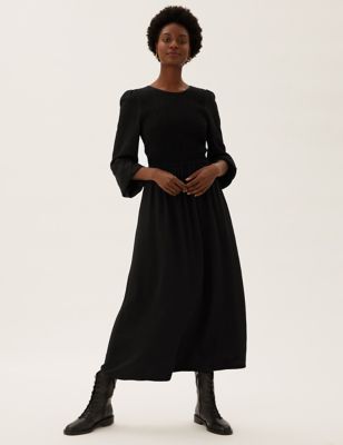 M&S Womens Shirred Midi Smock Dress