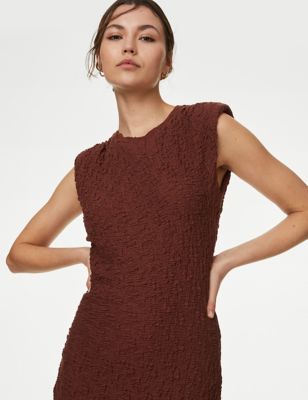 M&S Womens Cotton Rich Textured Midaxi Bodycon Dress - 12REG - Conker, Conker