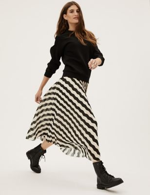 M&S Womens Striped Pleated Midaxi Skirt