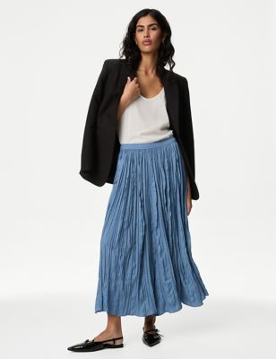 M&S Womens Textured Pleated Maxi Slip Skirt - 20PET - Grey Blue, Grey Blue
