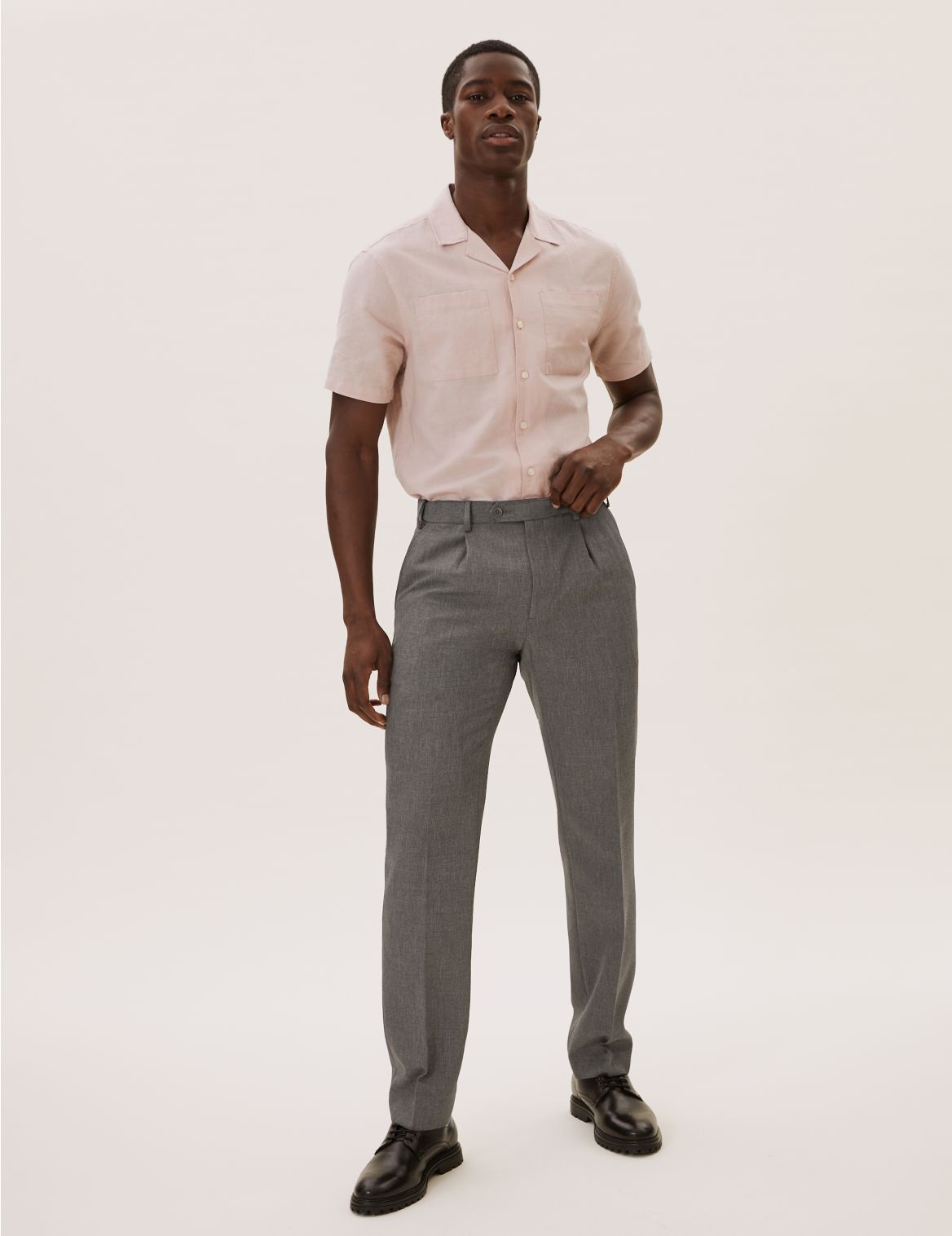 Regular Fit Single Pleat Trousers grey