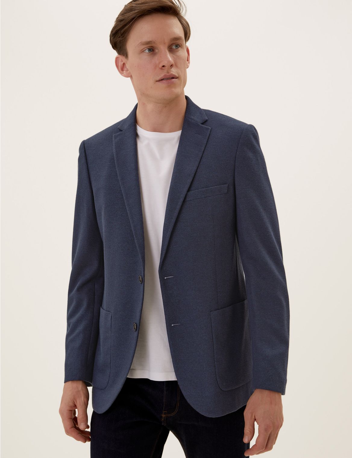 Slim Fit Textured Jacket with Stretch navy