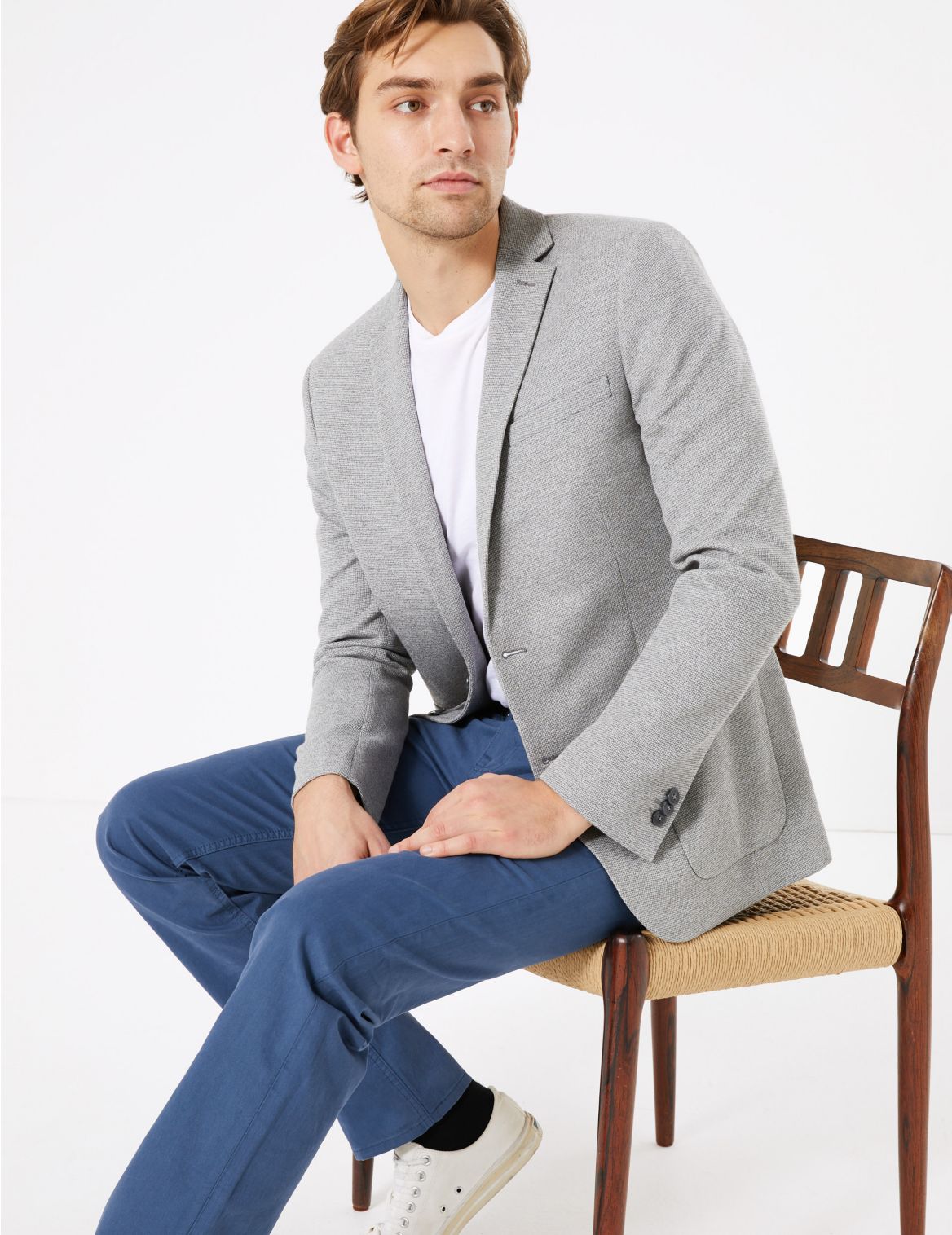 Slim Fit Textured Jacket with Stretch grey