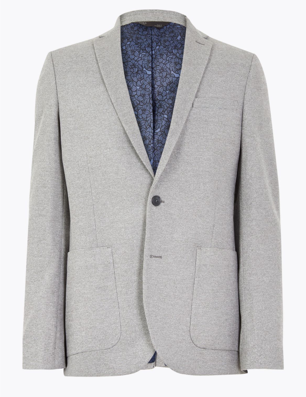 Big & Tall Grey Slim Fit Textured Jacket with Stretch grey