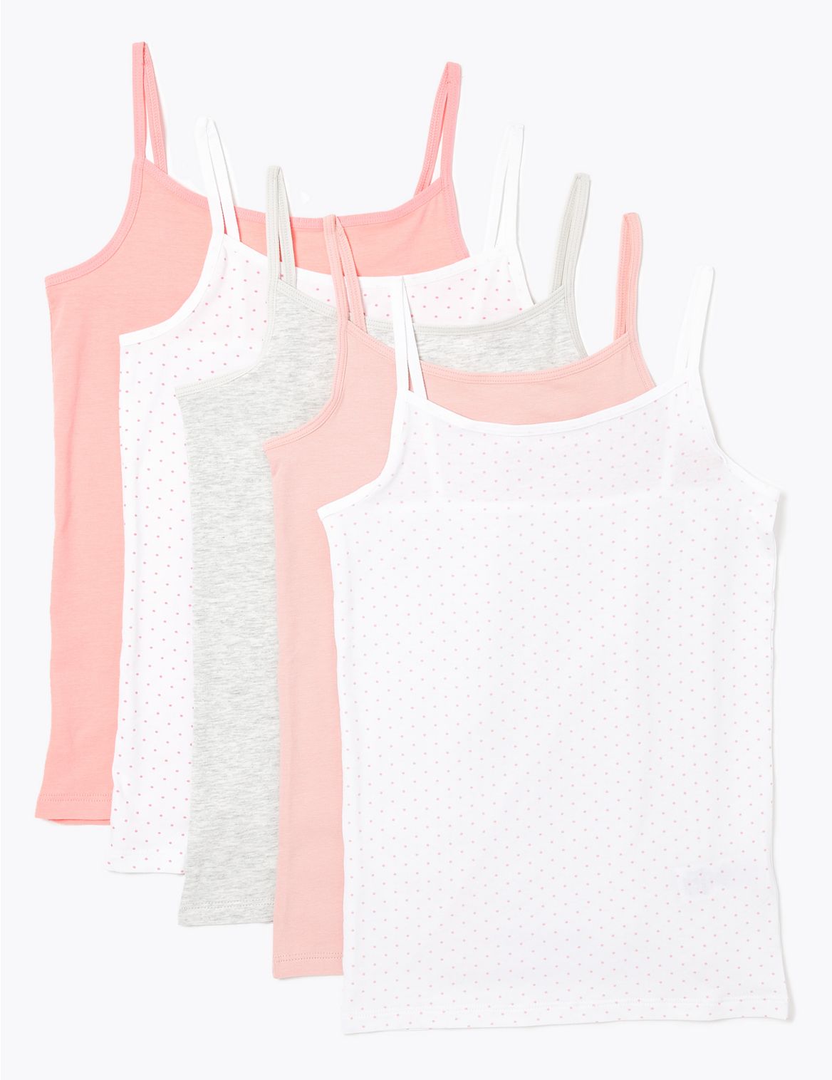 5 Pack Cotton Spotted Camisole Vests (2-16 Yrs) pink
