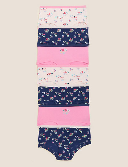 M&S Collection 7Pk Cotton Rich Floral Shorts (5-16 Yrs) - 11-12 - Pink Mix, Pink Mix