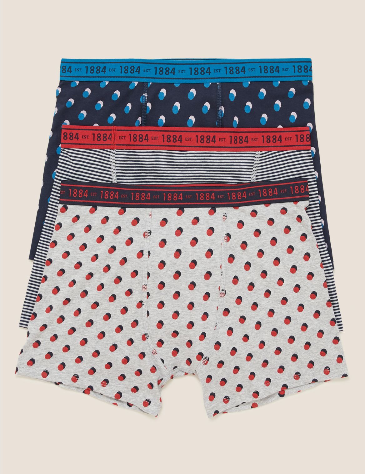 3pk Cotton with Lycra&reg; Patterned Trunks (6-16 Yrs) red