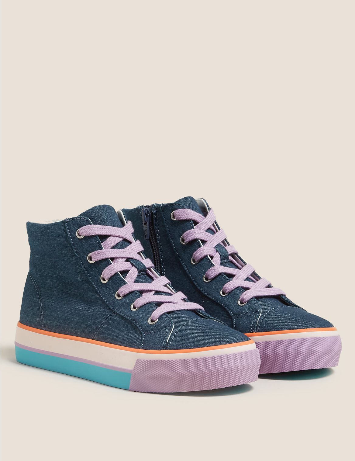 Kids' Denim Rainbow High Top Trainers (13 Small - 6 Large) navy