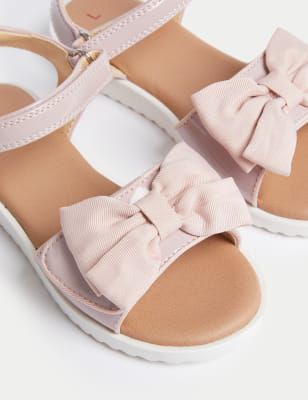 M&S Girls Patent Bow Sandals (4 Small - 2 Large) - 2 LSTD - Pale Pink, Pale Pink
