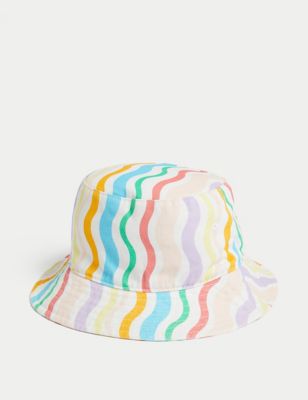 M&S Girl's Kid's Pure Cotton Striped Sun Hat (1-13 Yrs) - 3-6y - Multi, Multi