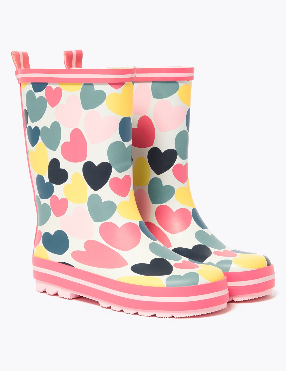 Kids' Heart Print Wellies (13 Small - 6 Large) pink