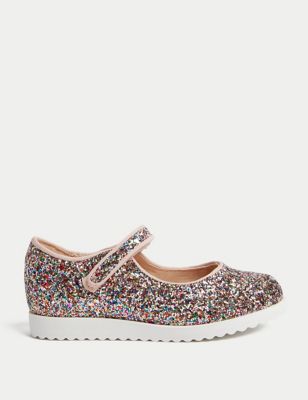 M&S Girls Riptape Glitter Mary Jane Shoes (3 Small - 2 Large) - 8.5 S - Multi, Multi