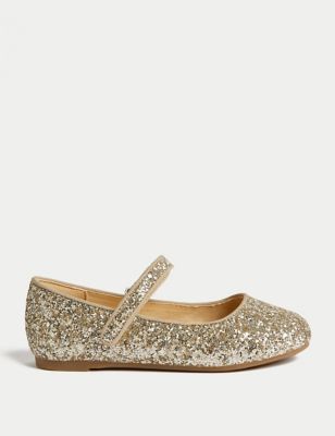 M&S Girls Glitter Mary Jane Shoes (4 Small - 2 Large) - 9.5 SSTD - Gold, Gold,Blue Mix