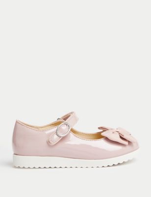 M&S Girls Patent Bow Mary Jane Shoes (4 Small - 2 Large) - 11.5SSTD - Pink, Pink