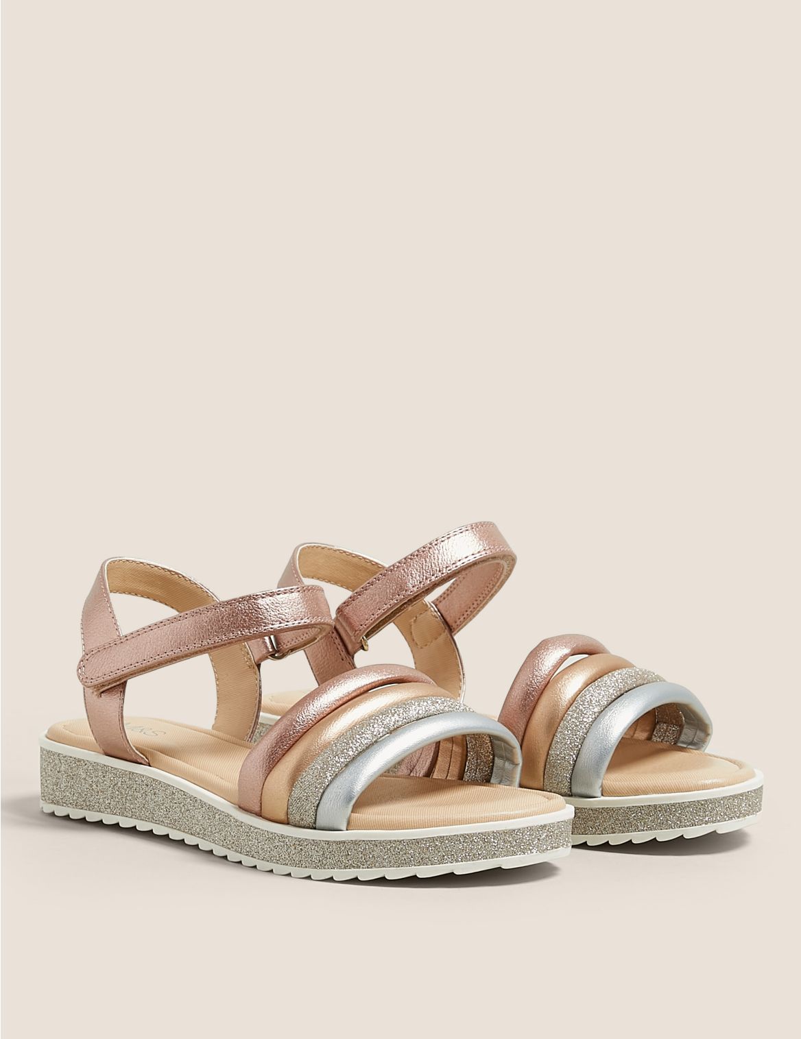 Kids' Riptape Metallic and Glitter Sandals (13 Small - 6 Larger) brown