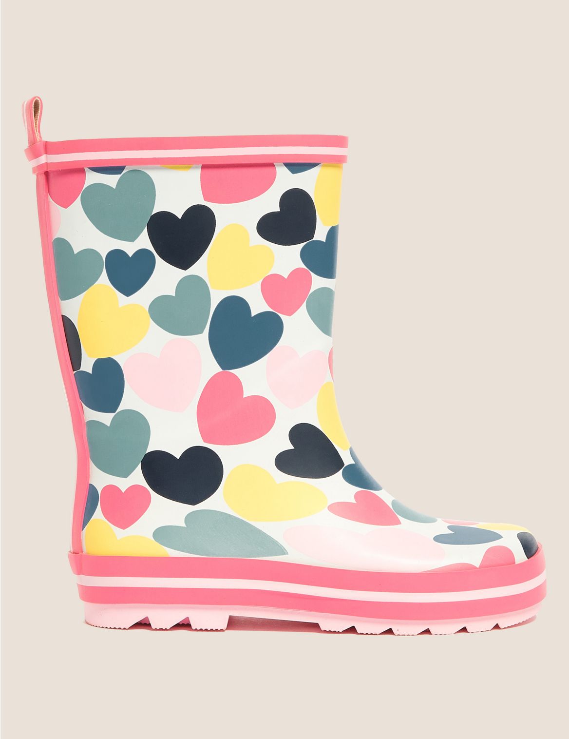 Kids' Heart Print Wellies (5 Small - 12 Small) pink