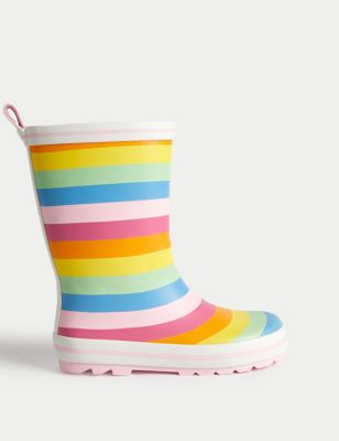 M&S Girls Striped Wellies (4 Small - 6 Large) - 7 S - Pink Mix, Pink Mix