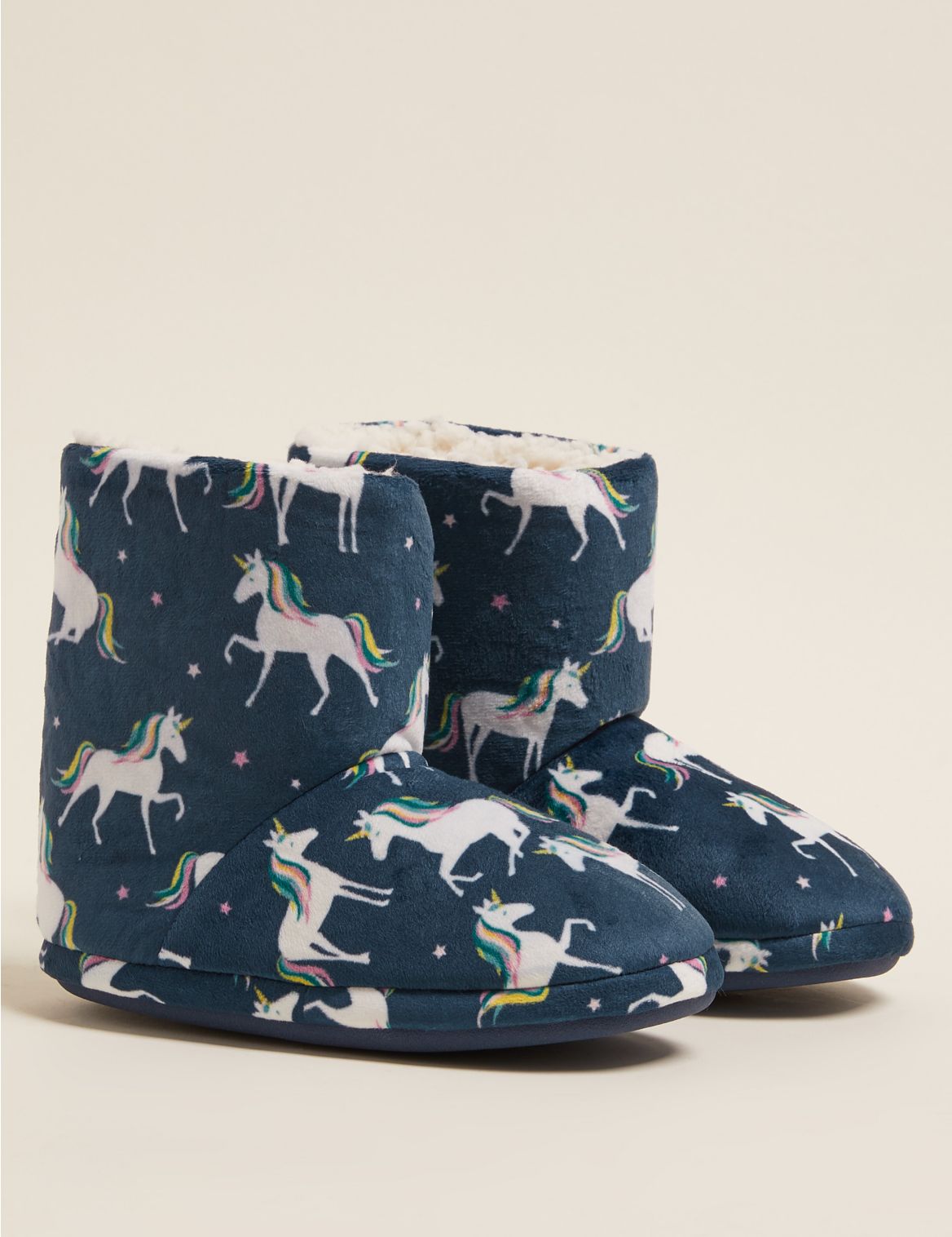 Kids' Unicorn Print Slipper Boots (5 Small - 12 Small) navy