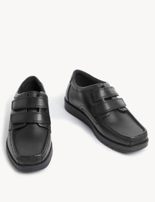 M&S Boy's Kid's Leather Double Riptape School Shoes (2 Large - 9 Large) - 4 LSTD - Black, Black