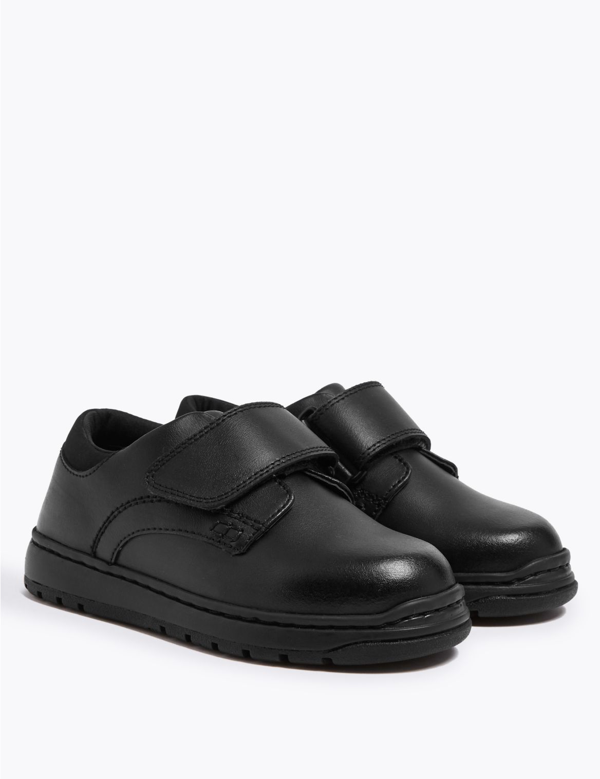 Kids’ Leather Riptape School Shoes (8 Small - 1 Large) black