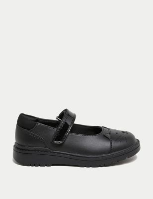 M&S Girls Leather Mary Jane Cat School Shoes (8 Small - 1 Large) - 1.5 LWDE - Black, Black