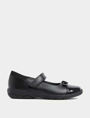 M&S Girls Leather Freshfeet Bow School Shoes (8 Small-2 Large) - 1 LSTD - Black, Black