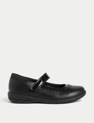 M&S Girls Leather Riptape School Shoes (8 Small - 2 Large) - 1 LSTD - Black, Black